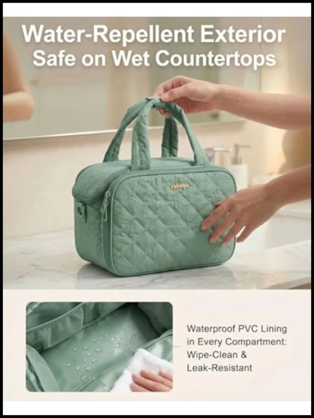 Large Quilted Puffer Toiletry Bag with Removable Divider & Shoulder Strap,